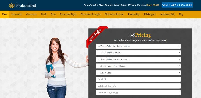 Projectsdeal.co.uk website screenshot